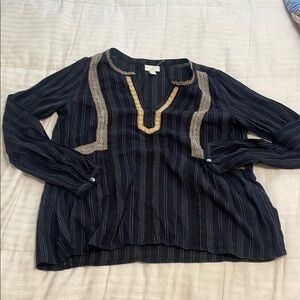 J. Jill black Striped Women's Top with Gold Accents